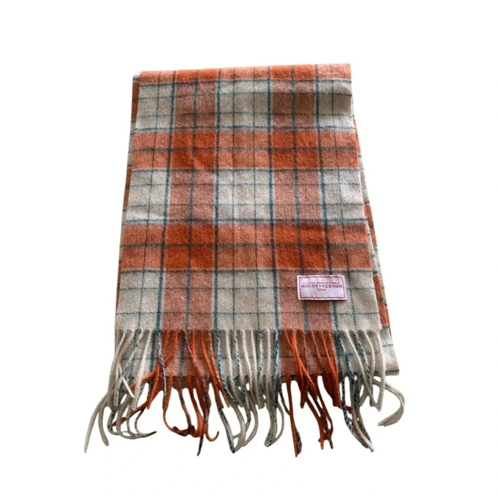 George Washington's‎ Mount Vernon Scarf Womens OS Orange Tartan Plaid Fringe